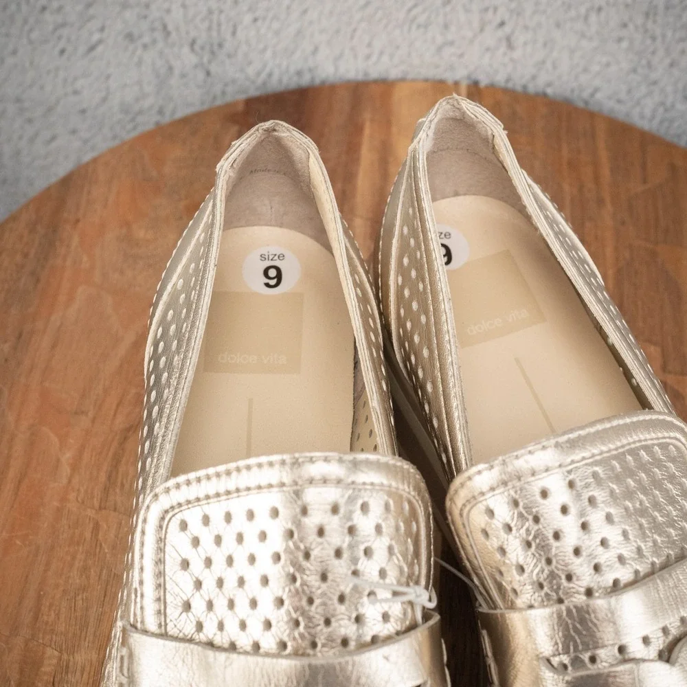 Dolce Vita Janine Slip-On Gold Metallic Perforated Wedge Size 9 Platform‎ Shoes